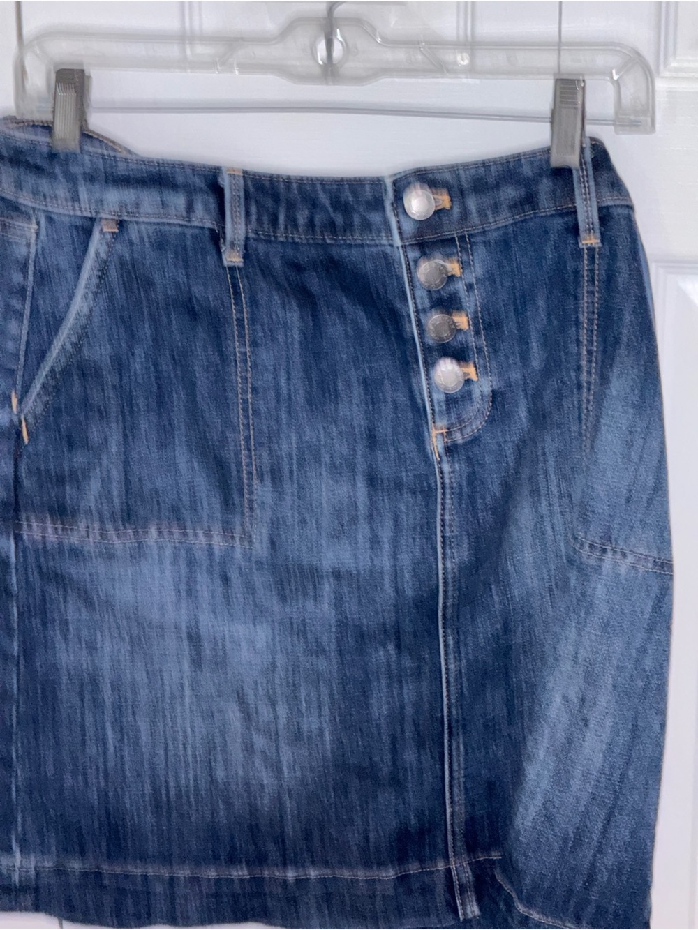 Talbots Dark Blue Denim Mini Skirt with Side Button Placket
